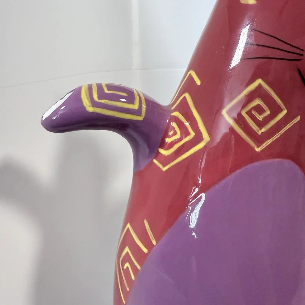Ganz Bella Casa Ceramic Cat Pitcher Teapot Maroon Spiral Rare BC12763